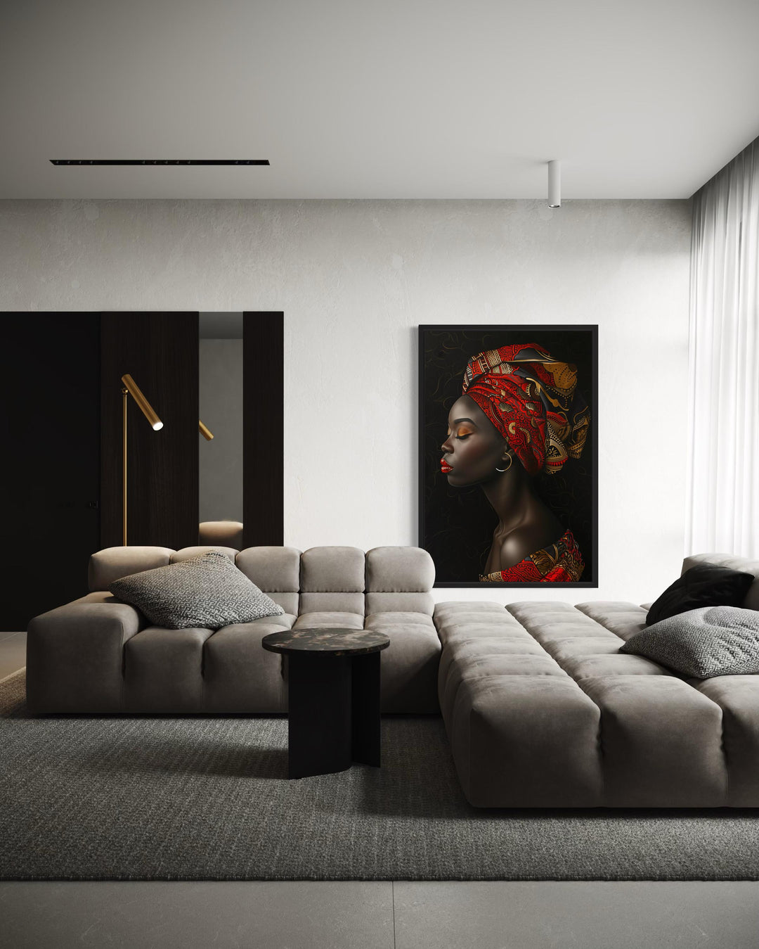 African Woman In Red Headwrap Portrait – Vertical Canvas Wall Art
