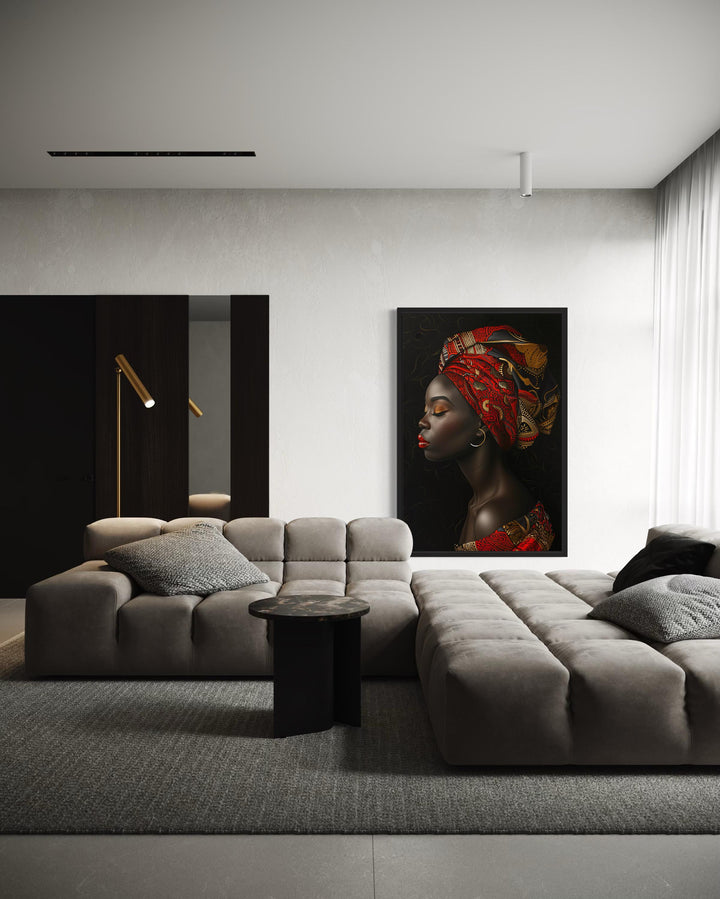 African Woman In Red Headwrap Portrait – Vertical Canvas Wall Art