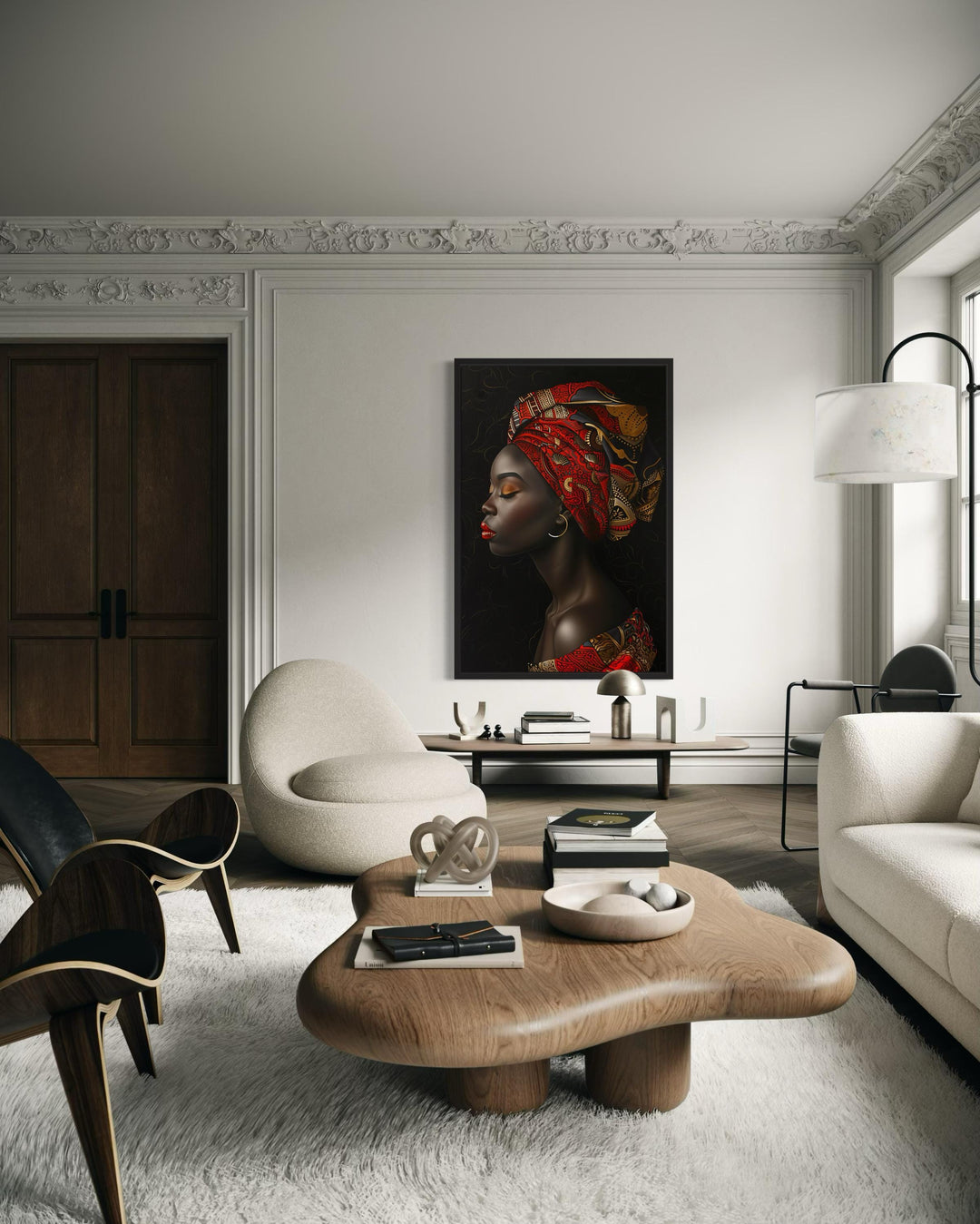 African Woman In Red Headwrap Portrait – Vertical Canvas Wall Art