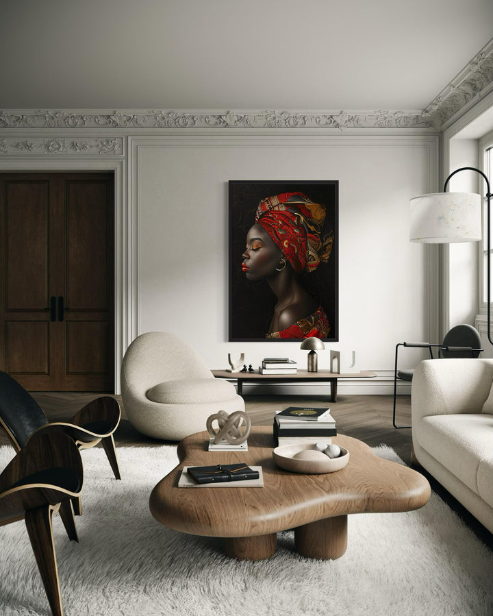 African Woman In Red Headwrap Portrait – Vertical Canvas Wall Art