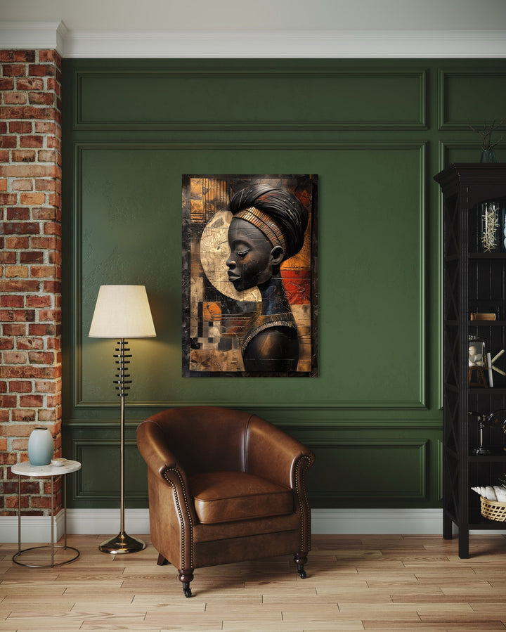 African Woman In Turban Modern Abstract Canvas Wall Art