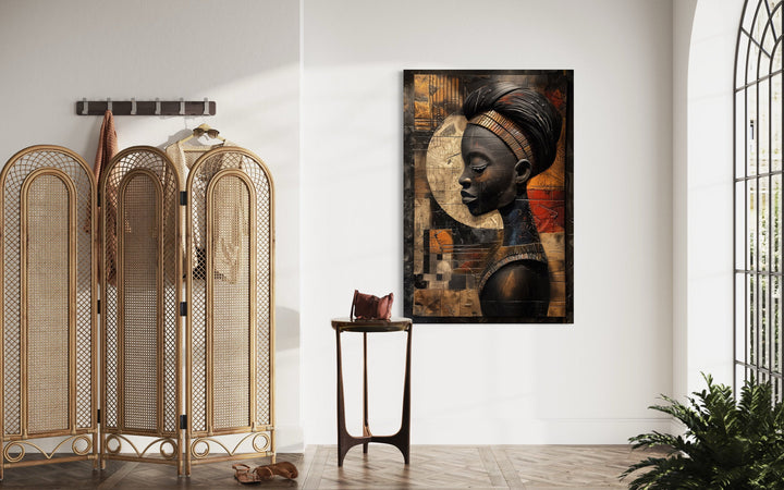 African Woman In Turban Modern Abstract Canvas Wall Art