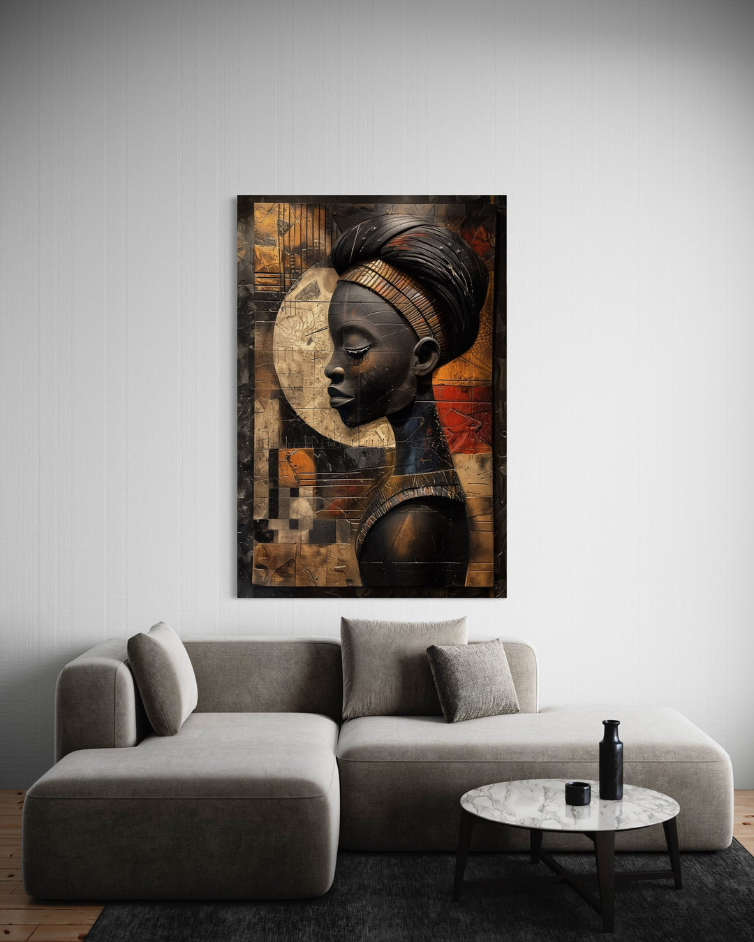 African Woman In Turban Modern Abstract Canvas Wall Art