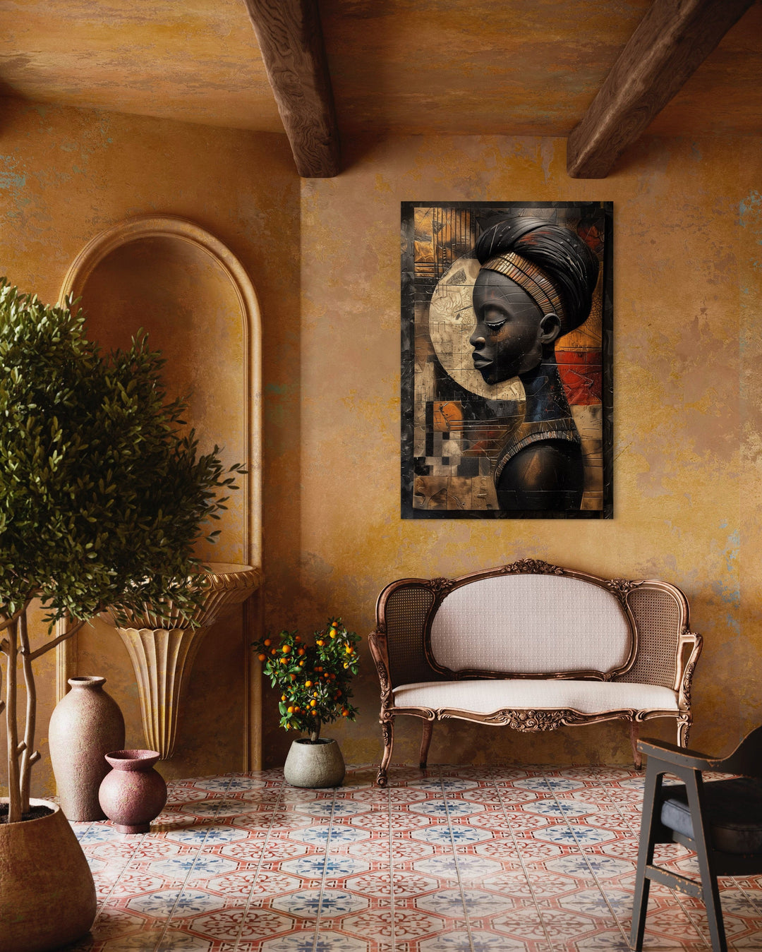 African Woman In Turban Modern Abstract Canvas Wall Art