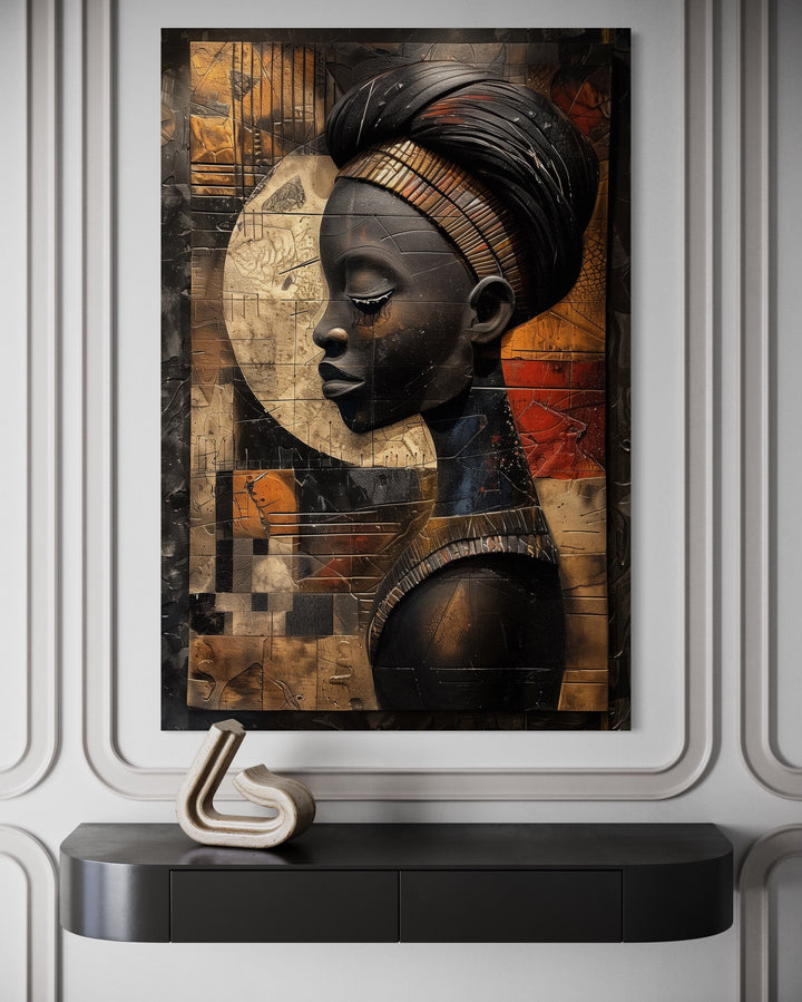 African Woman In Turban Modern Abstract Canvas Wall Art