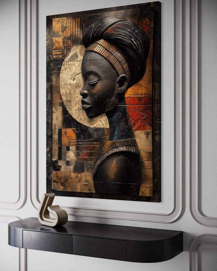 African Woman In Turban Modern Abstract Canvas Wall Art