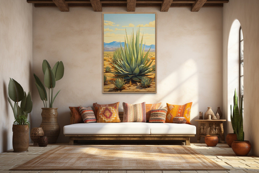 Agave In The Desert Framed Canvas Wall Art