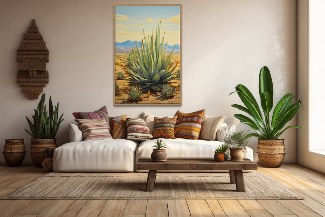 Agave In The Desert Framed Canvas Wall Art