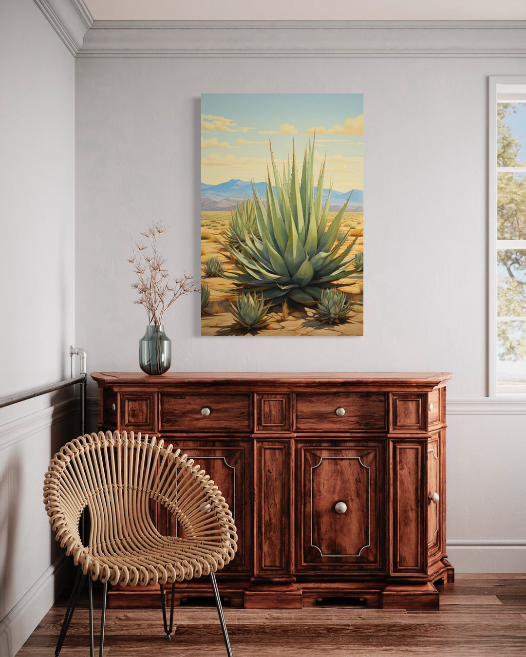 Agave In The Desert Framed Canvas Wall Art