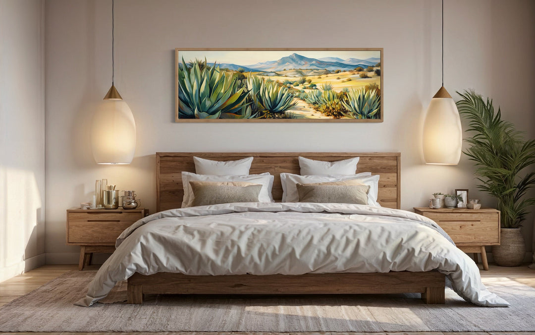 Agave In The Desert Horizontal Southwestern Framed Canvas Wall Art