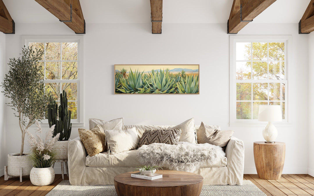 Agave In The Desert Long Horizontal Framed Canvas Wall Art