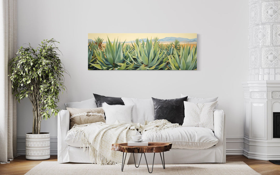 Agave In The Desert Long Horizontal Framed Canvas Wall Art