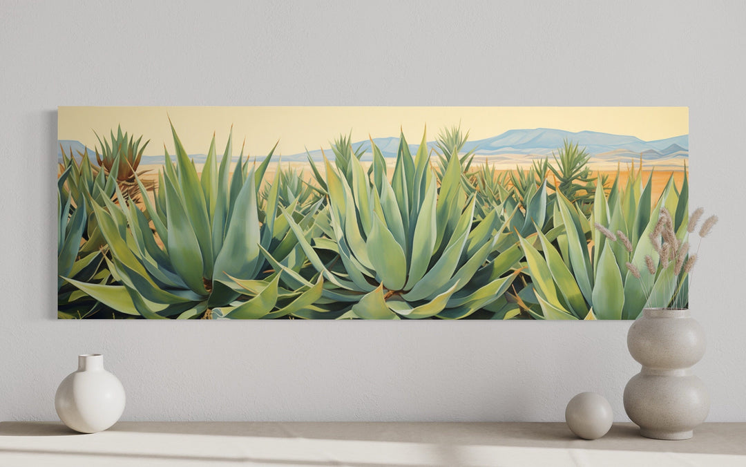 Agave In The Desert Long Horizontal Framed Canvas Wall Art