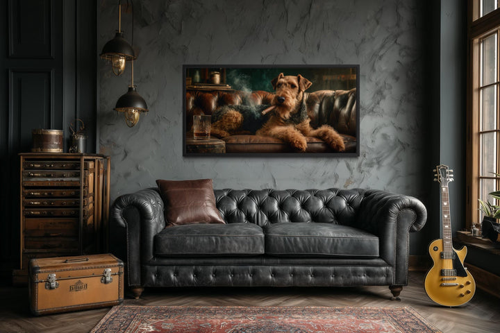 Airedale Terrier Wall Art - Rustic Dog Painting | Whiskey Lounge Print Decor for Men
