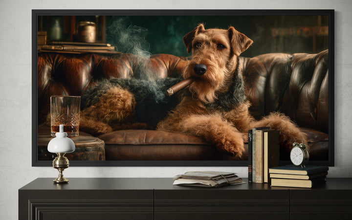 Airedale Terrier Wall Art - Rustic Dog Painting | Whiskey Lounge Print Decor for Men