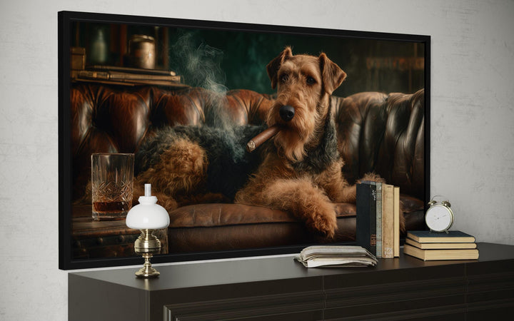 Airedale Terrier Wall Art - Rustic Dog Painting | Whiskey Lounge Print Decor for Men