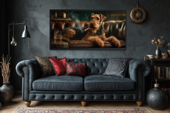 Airedale Terrier Wall Art - Rustic Dog Painting | Whiskey Lounge Print Decor for Men