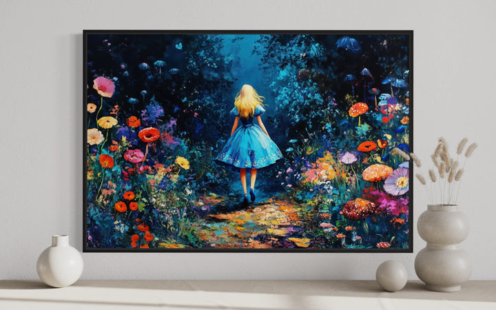 Alice In Wonderland In Magical Forest Framed Canvas Wall Art