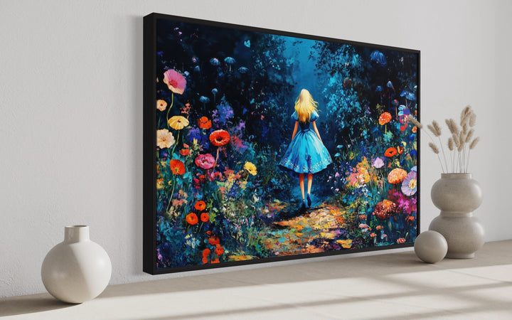 Alice In Wonderland In Magical Forest Framed Canvas Wall Art