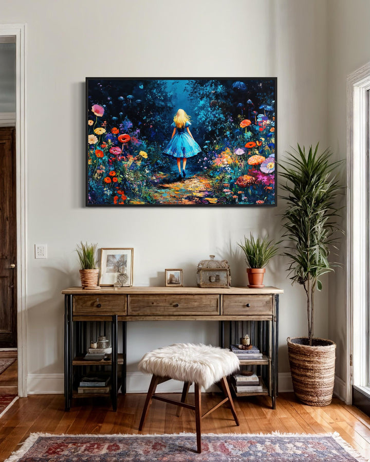 Alice In Wonderland In Magical Forest Framed Canvas Wall Art