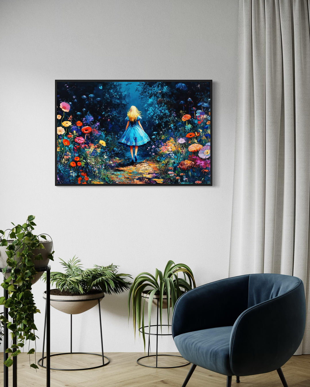 Alice In Wonderland In Magical Forest Framed Canvas Wall Art