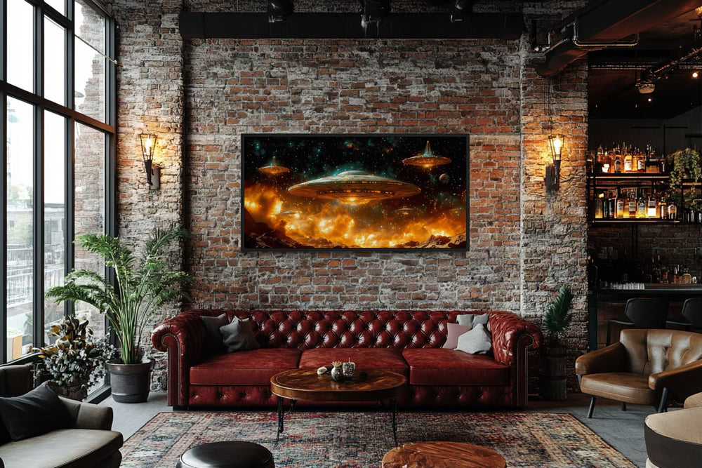 Alien Invasion Space Sci Fi Framed Canvas Wall Art