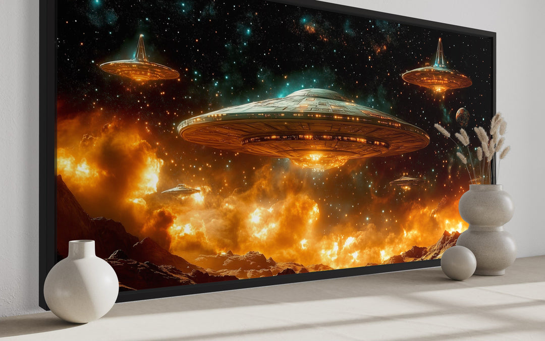 Alien Invasion Space Sci Fi Framed Canvas Wall Art