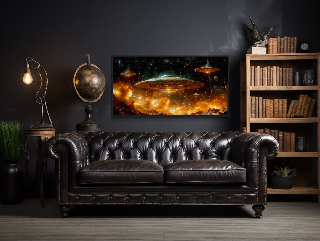 Alien Invasion Space Sci Fi Framed Canvas Wall Art