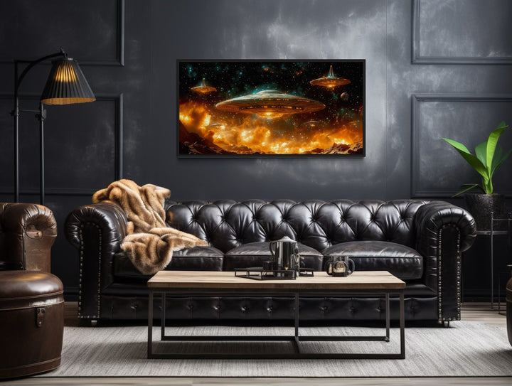 Alien Invasion Space Sci Fi Framed Canvas Wall Art