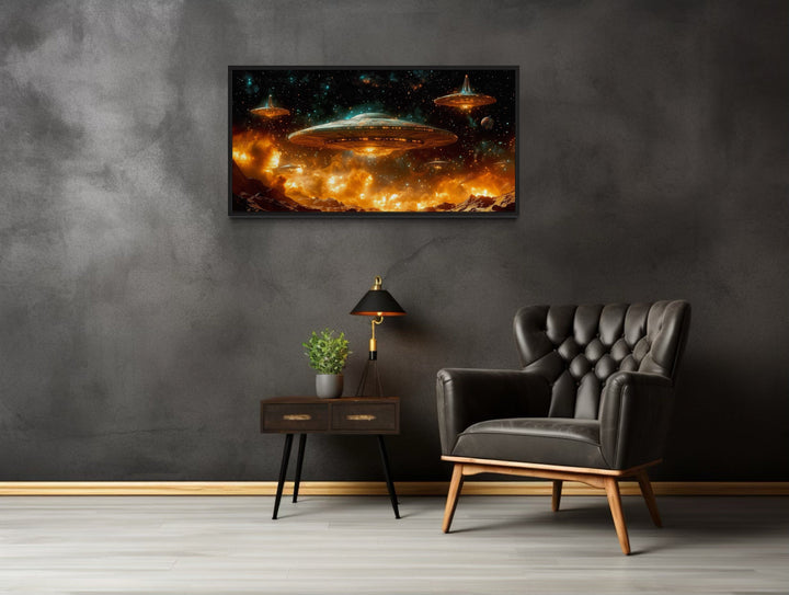 Alien Invasion Space Sci Fi Framed Canvas Wall Art