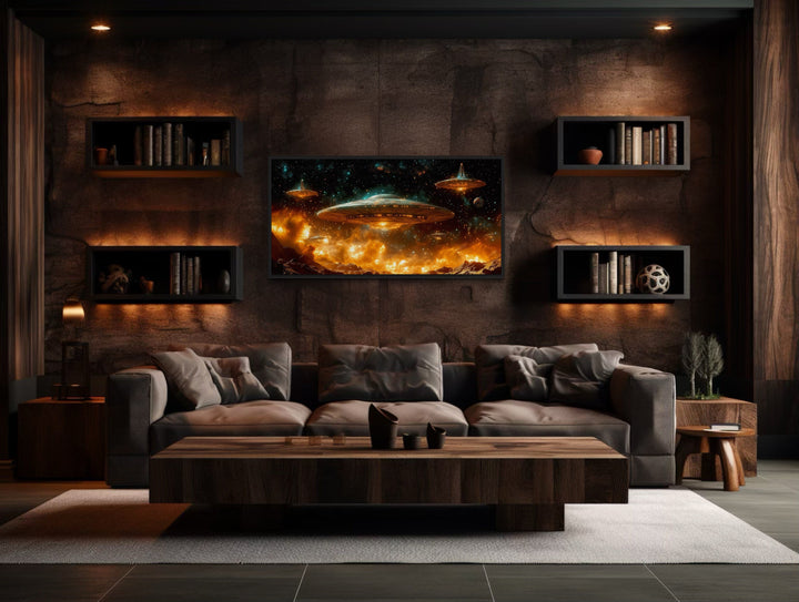 Alien Invasion Space Sci Fi Framed Canvas Wall Art