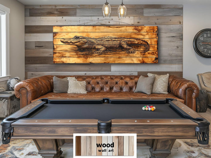 Alligator Long Horizontal Distressed Wood Wall Art
