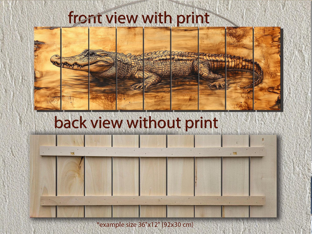 Alligator Long Horizontal Distressed Wood Wall Art