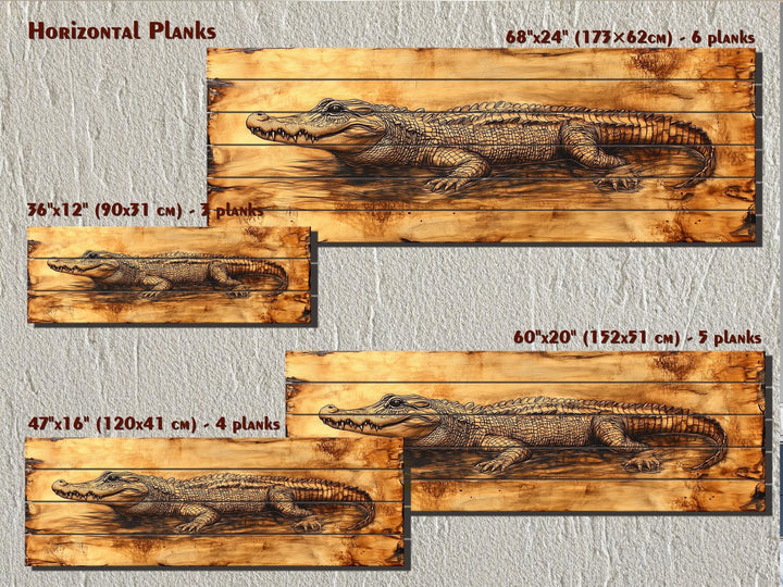 Alligator Long Horizontal Distressed Wood Wall Art