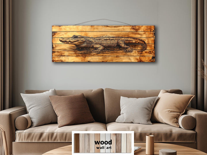 Alligator Long Horizontal Distressed Wood Wall Art