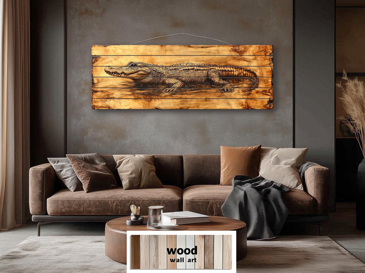 Alligator Long Horizontal Distressed Wood Wall Art