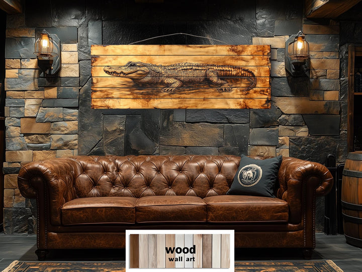 Alligator Long Horizontal Distressed Wood Wall Art