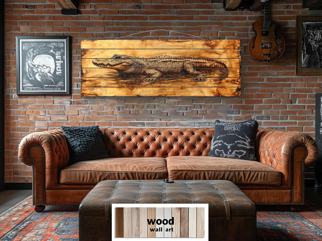 Alligator Long Horizontal Distressed Wood Wall Art