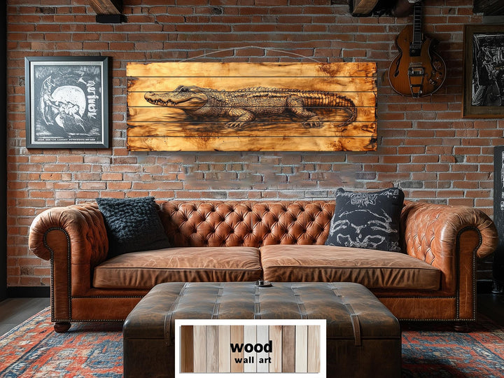 Alligator Long Horizontal Distressed Wood Wall Art