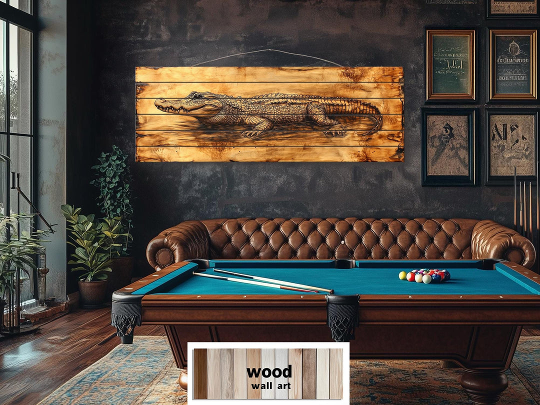 Alligator Long Horizontal Distressed Wood Wall Art