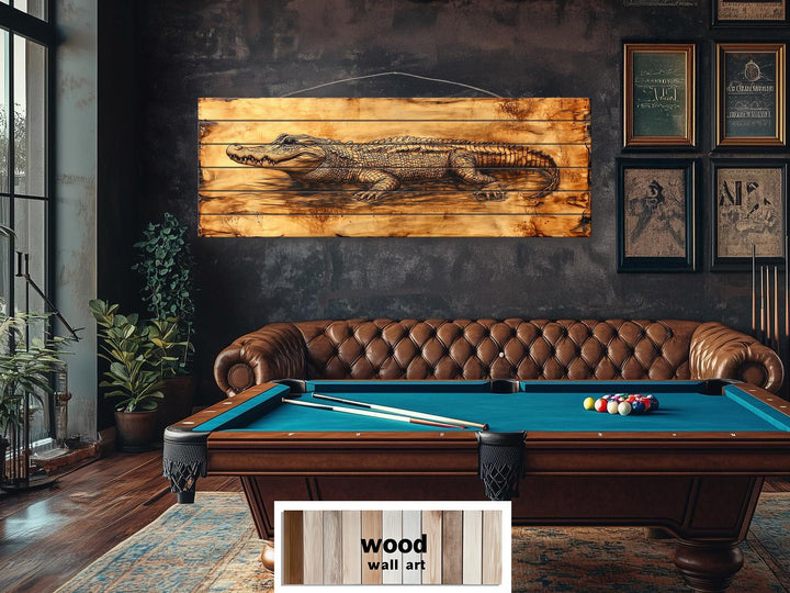Alligator Long Horizontal Distressed Wood Wall Art