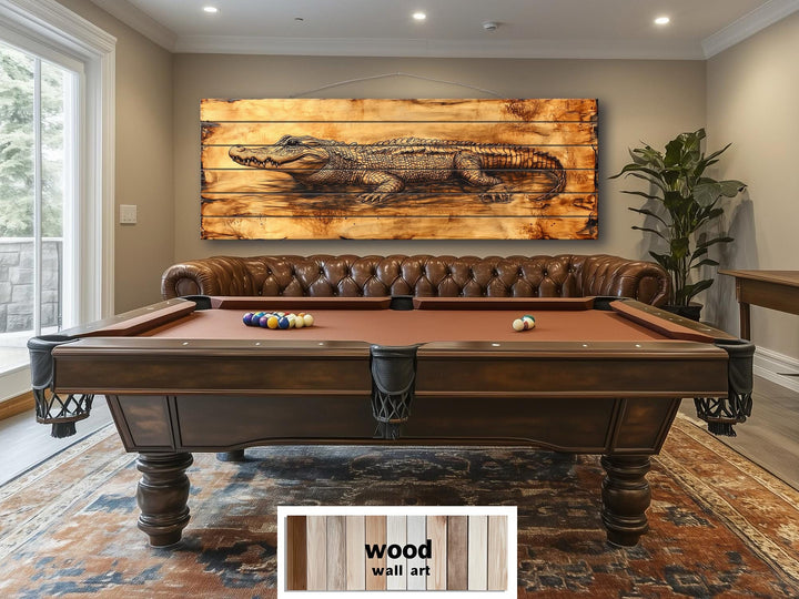 Alligator Long Horizontal Distressed Wood Wall Art