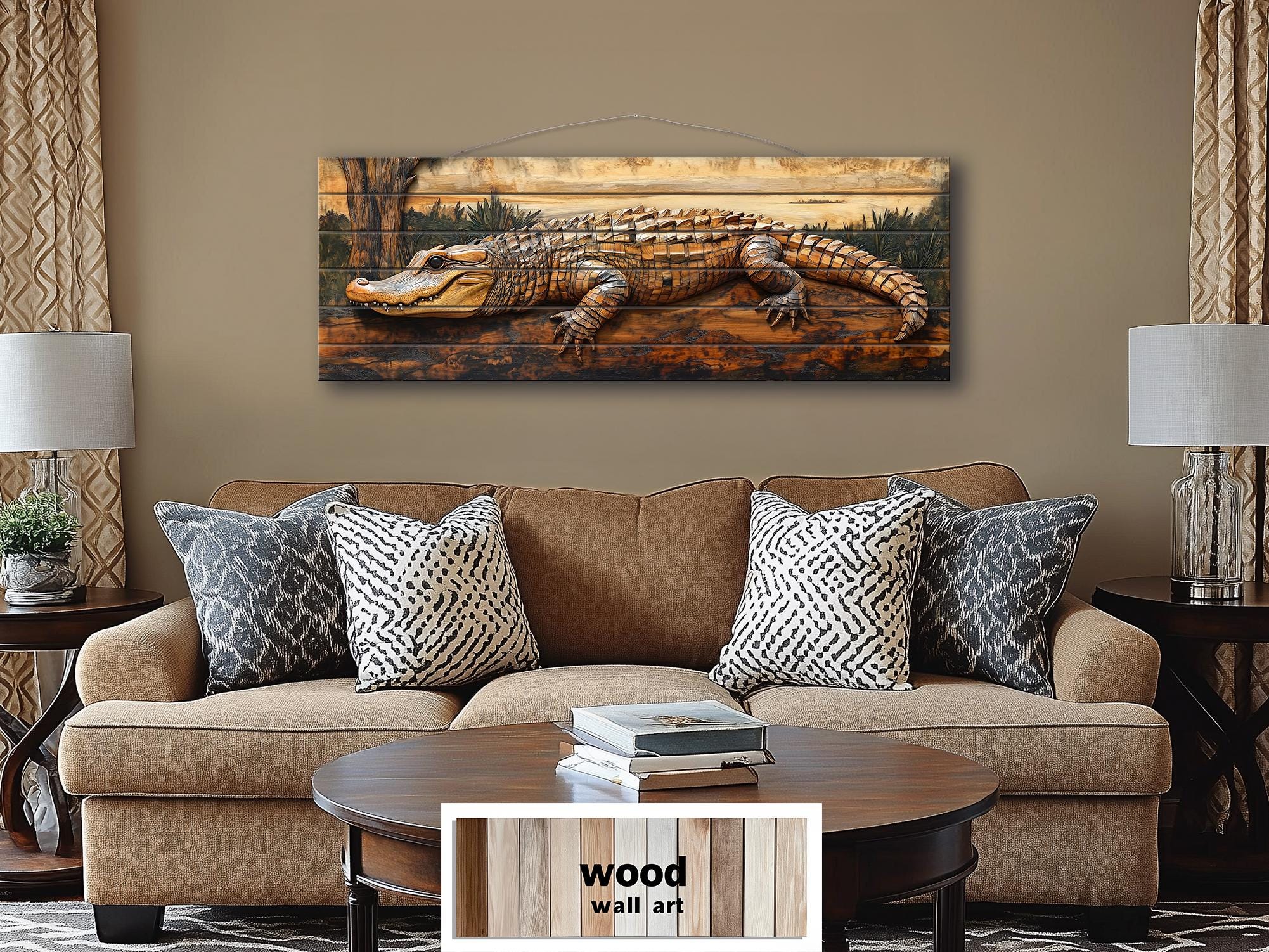 Alligator Rustic Distressed Wood Wall Art | Man Cave Decor – Wall