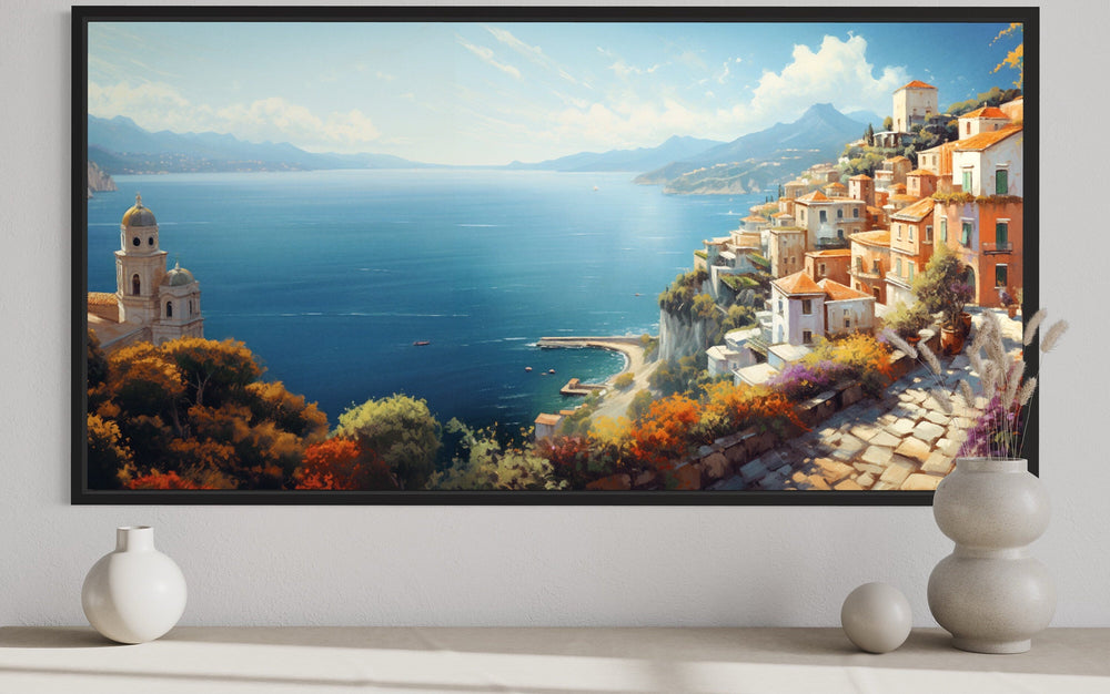 Amalfi Coast Wall Art – Large Italian Coastal Painting | Framed Canvas Print