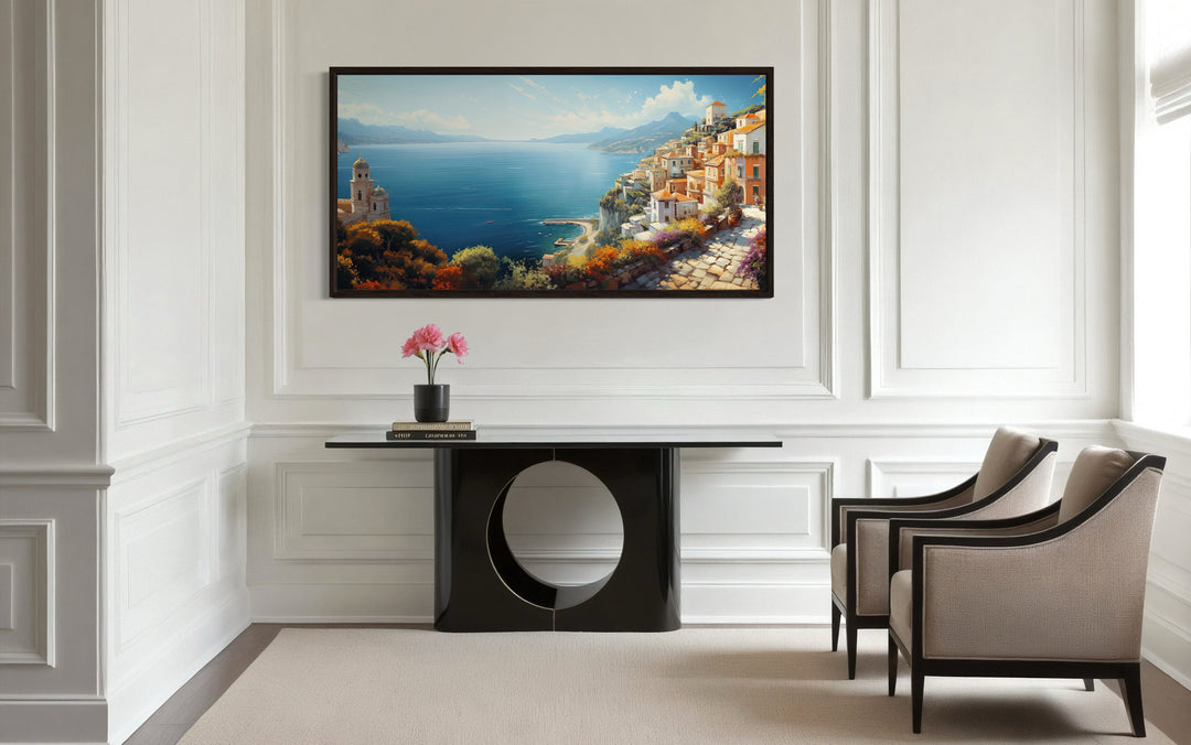Amalfi Coast Wall Art – Large Italian Coastal Painting | Framed Canvas Print