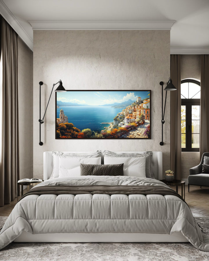 Amalfi Coast Wall Art – Large Italian Coastal Painting | Framed Canvas Print