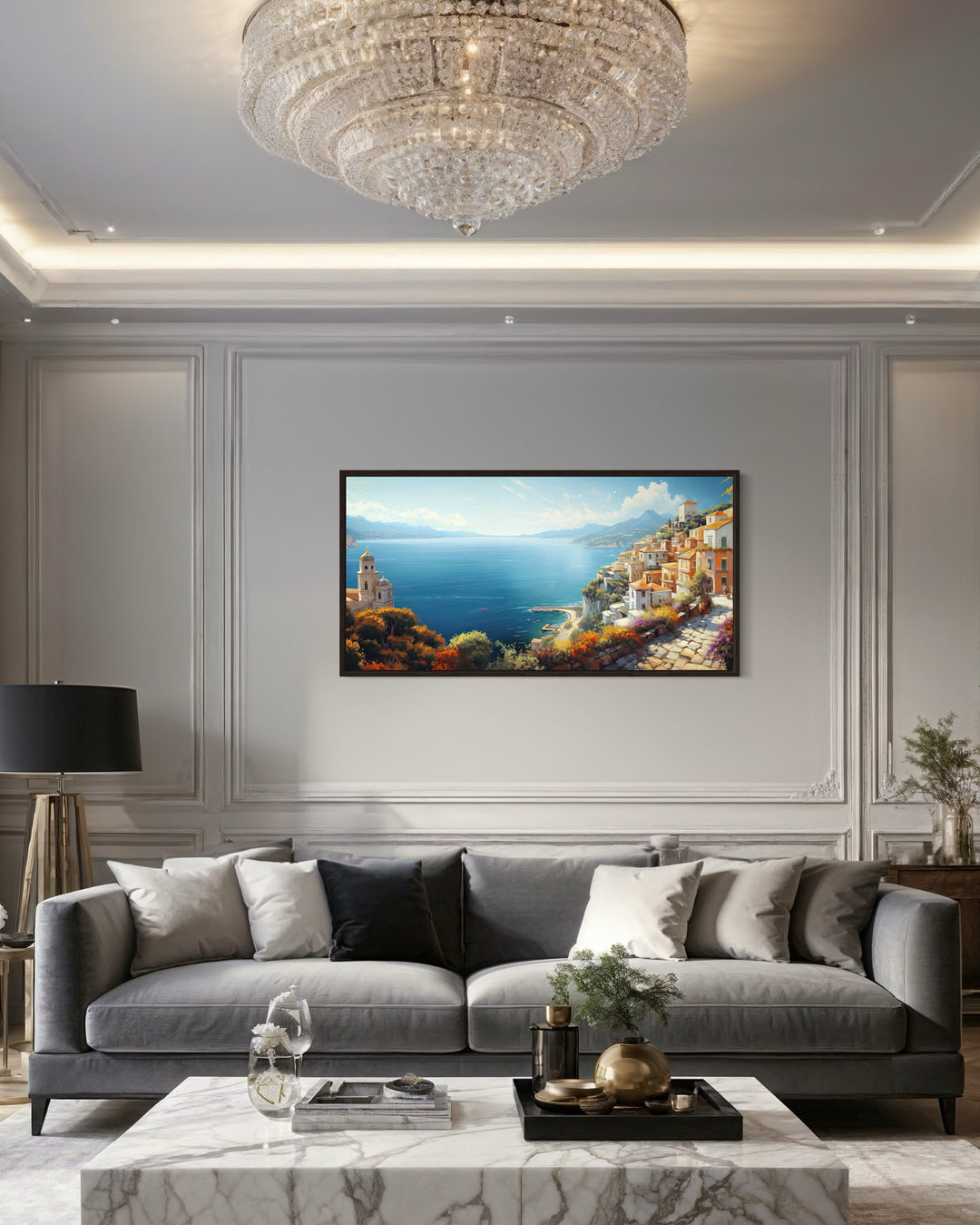 Amalfi Coast Wall Art – Large Italian Coastal Painting | Framed Canvas Print