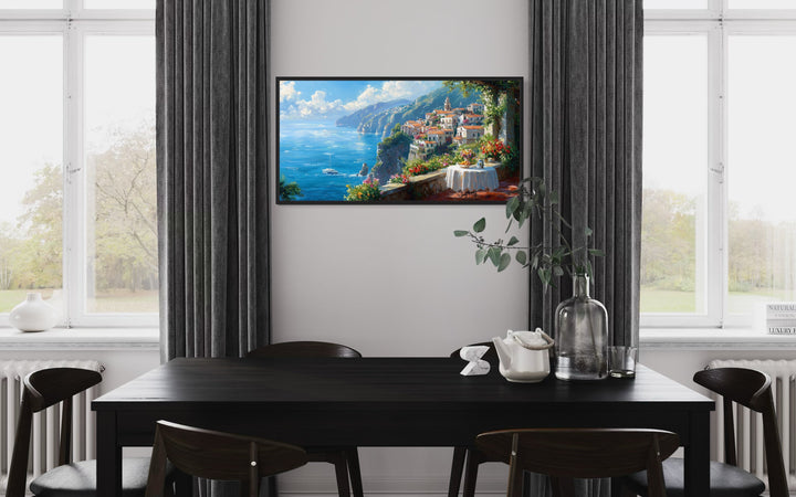 Amalfi Coast Window View Framed Canvas Wall Art For Dining Room