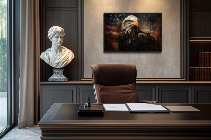 American Bald Eagle With USA Flag Background Canvas Wall Art