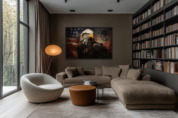 American Bald Eagle With USA Flag Background Canvas Wall Art